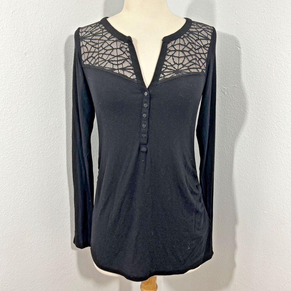 HM Top Womens S‎ Black Mama Henley Maternity Minimalist Preppy Y2K
